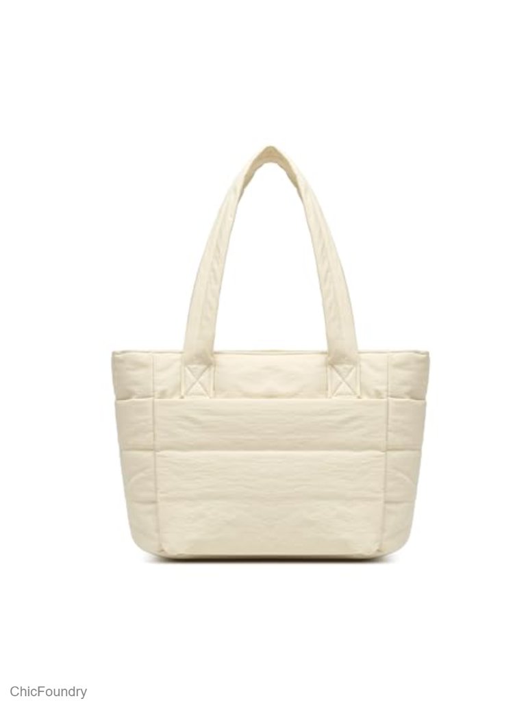 Lightweight Puffy Tote Bag With Zipper Closure For Work Travel Shopping